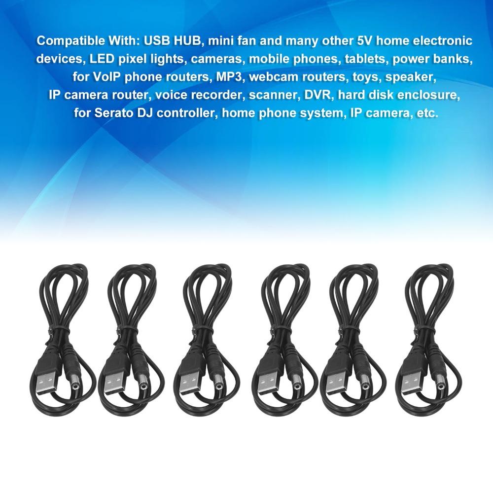 6Pcs 5V USB to DC Power Cable USB 2.0 A Male 5.5x2.1mm Jack DC Connector Power Cable Hand Soldering Process 3.3ft
