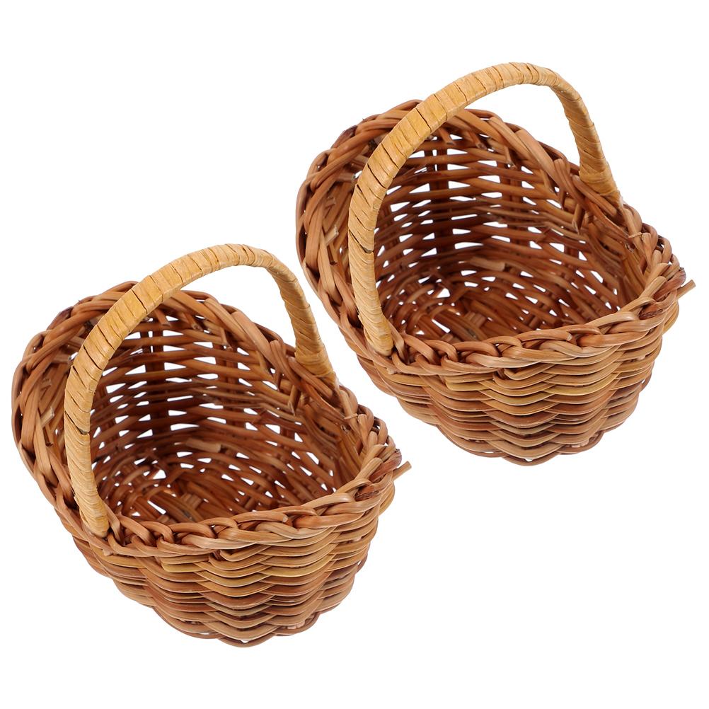 2 Pcs Mini Dolls Basket Small Woven Miniature Decors Storage Baskets Simulation For Favors With Handle Picnic