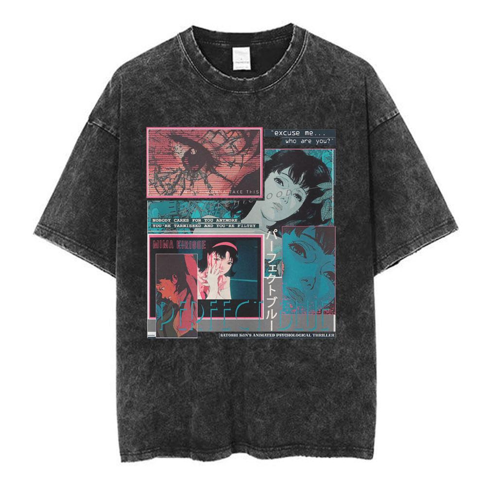 Anime Perfect Blue Mima Kirigoe Vintage Washed TShirt Men Women Clothing Fashion Aesthetic Short Sleeve Oversized T Shirts Tops
