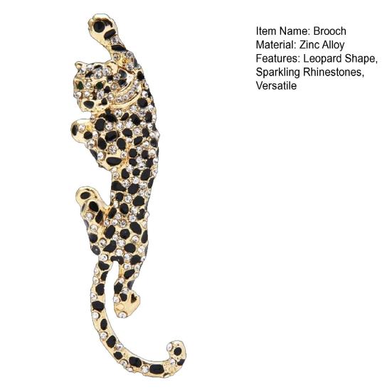 Women Brooch Sparkling Rhinestones Inlaid Leopard Shape Suit Lapel Pin Sweaters Collars Hats Bags Coats Scarves Badge Versatile