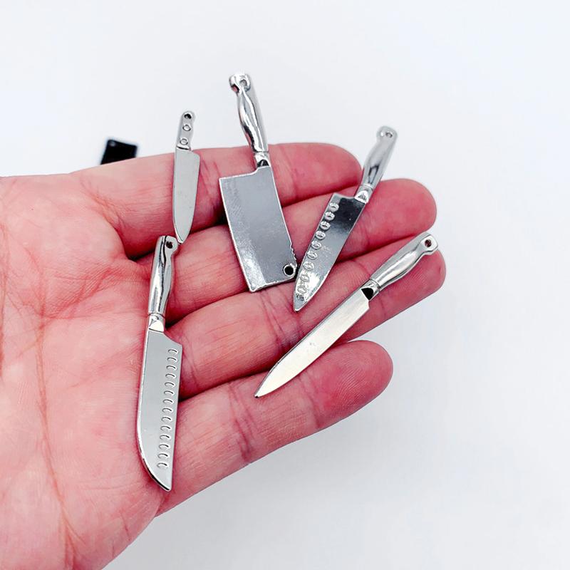 5Pcs/Set Alloy Mini Kitchen Knife Doll Accessories Toys 1/6 Scale DIY Miniature Dollhouse Cooking Utensils Model