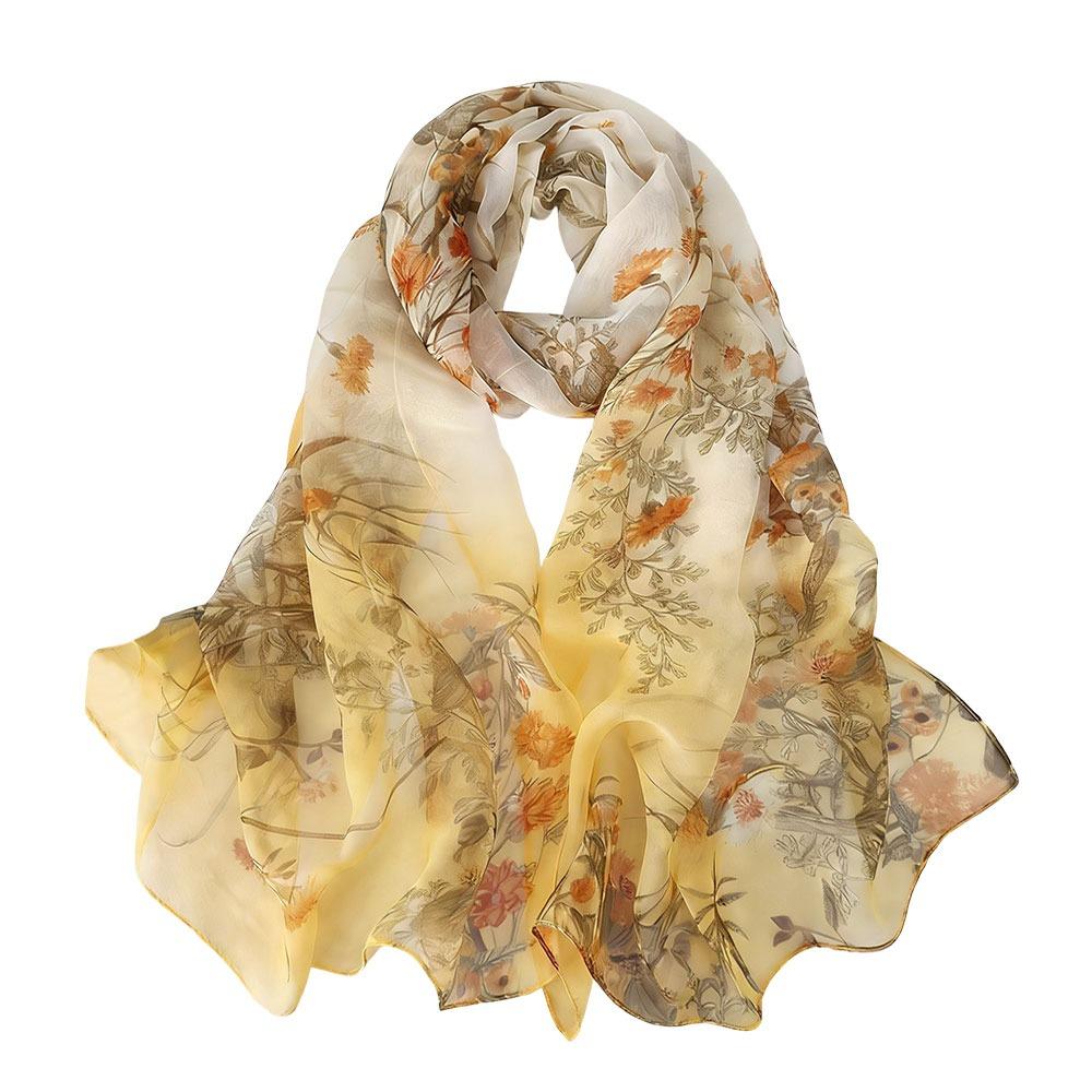 Summer Embroidered Silk Scarf Sun-Resistant Smooth Long Wraps Breathable Chiffon Bandana for Women