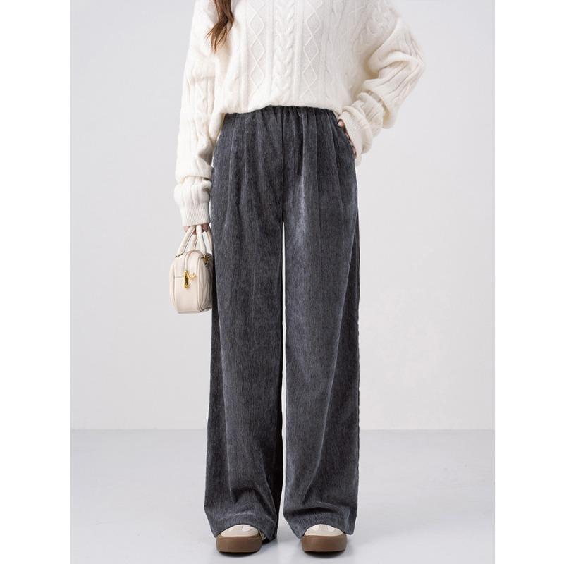 Autumn and Winter New Retro Double-sided Velvet High-waisted Wide-leg Pants Loose and Casual Drape Straight Trousers Children