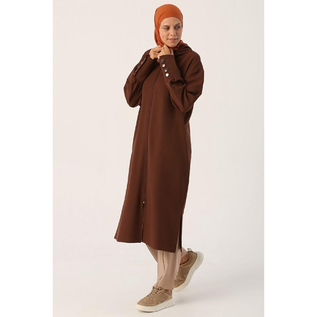 Cardigan confortabil negru cu glugă și fermoar