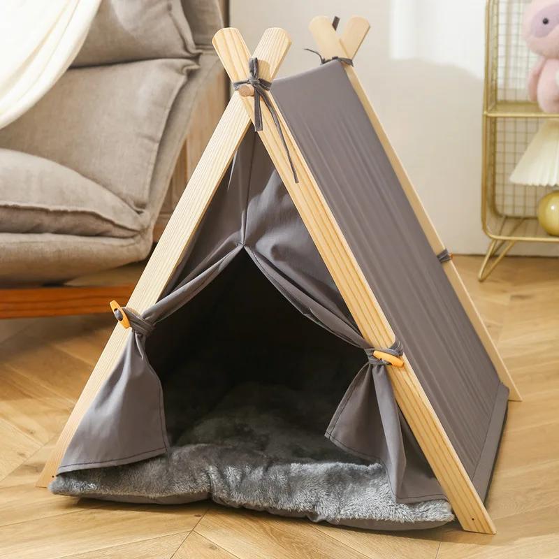 Summer Wooden Stick Tent Pet Nest Cool Cat and Dog House Mosquito and Insect Proof Dog Tent Nest
