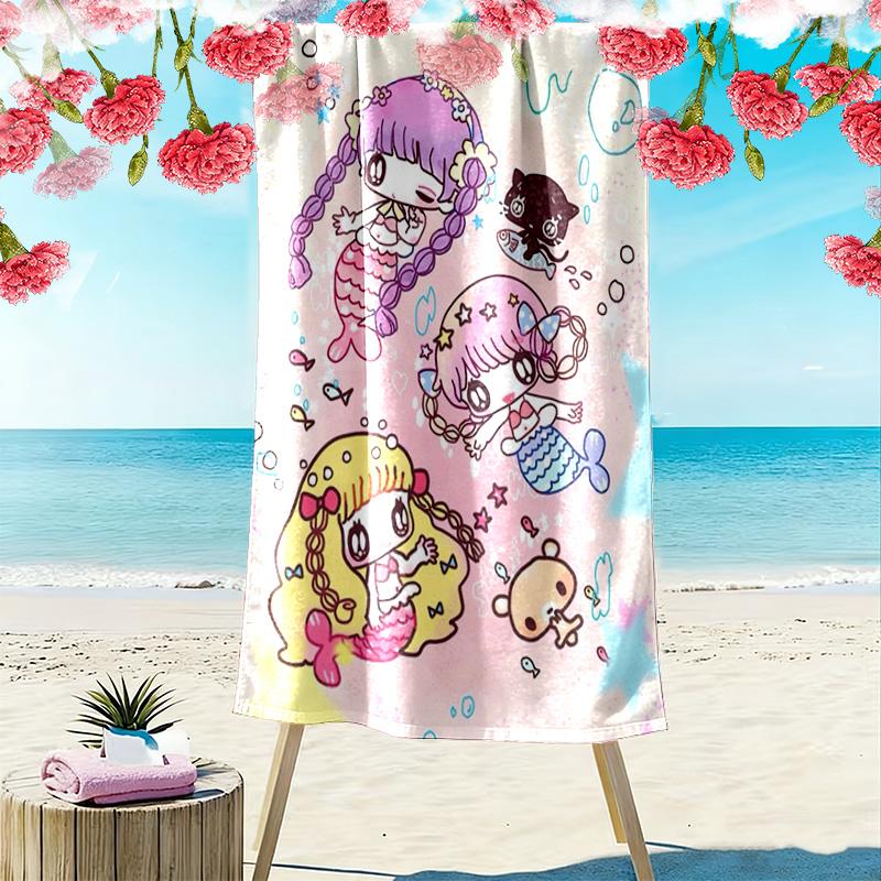 Cartoon mermaid and sea 2D Flat Print Beach Towel, Large Soft Quick Dry Towel for Beach Camping SwimmingXSTJ0915387