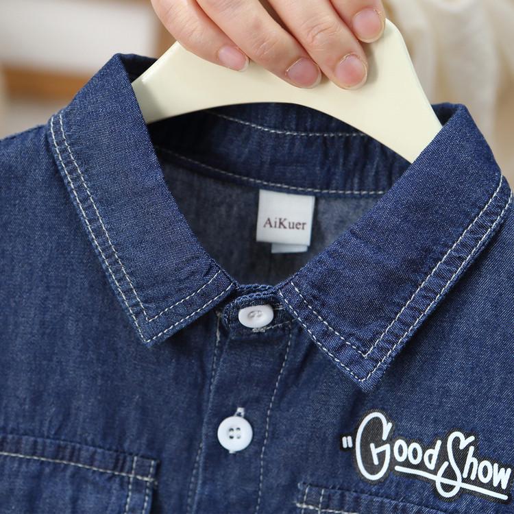 2026 Boys' Summer Denim Set: Short Sleeve Shirt & Shorts with Embroidered Letters