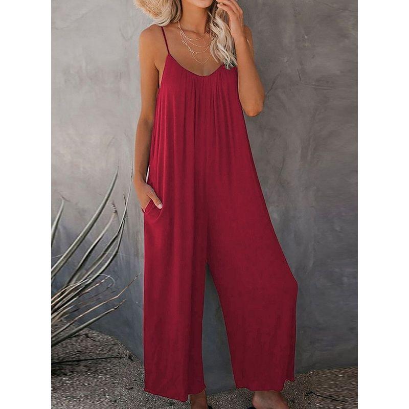 

Straps Wide Leg Playsuits Casual Solid V-neck Overall 2XL XXXL dark blue