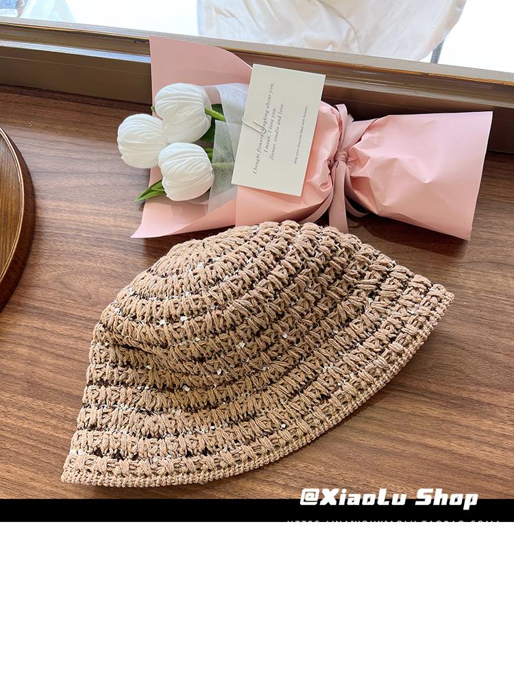 Hand woven straw hat bucket hat women's light hollow basin hat big brim sunshade sunscreen bucket hat