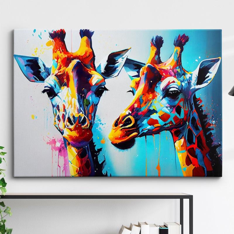Tapestry colorful pair of giraffes abstract oil painting 75x100 чёрный