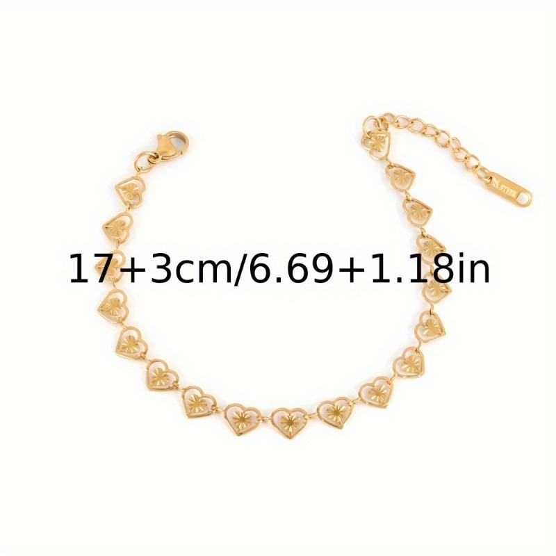 Gold Tone Engraved Heart Link Bracelet – Stainless Steel Dainty Romantic Jewelry for Women, Adjustable Valentine’s Gift