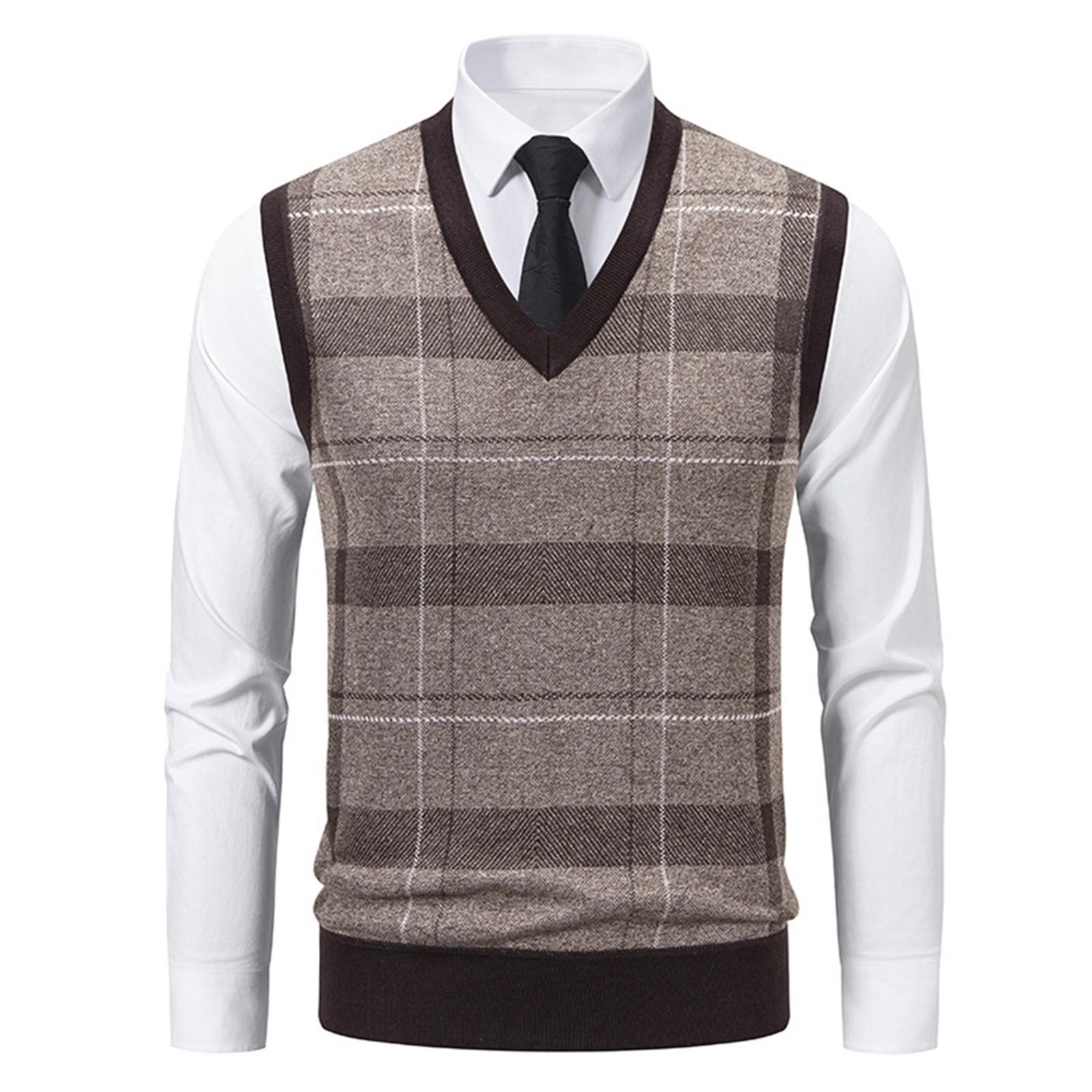 

Мужской зимний флисовый жилет в клетку, пуловер, мужской свитер-жилет без рукавов свободного кроя XL кофейный
