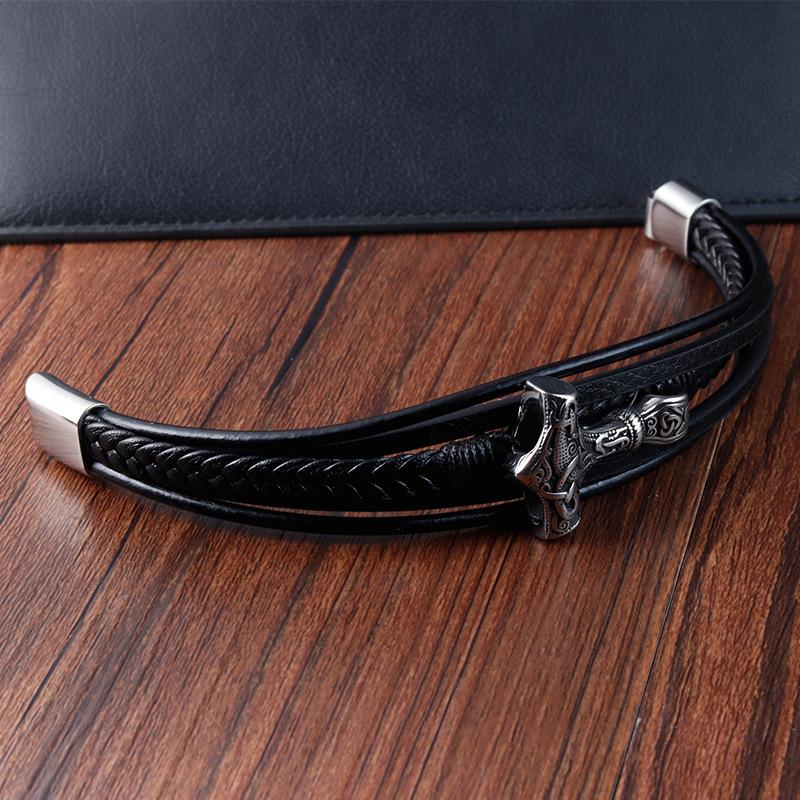 Men's Leather Bracelet Stainless Steel Leather Braided Bracelet Fashion Viking Jewellery Street Hipster Wear Jewellery Accessories