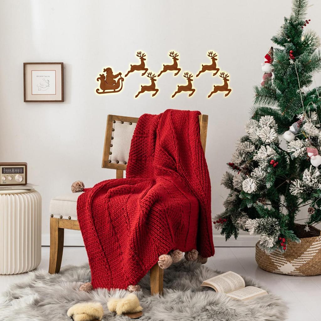 7pcs LED Reindeer Wall Decorations Christmas Light Up Wooden Ornament 2026 Xmas Navidad Party Supplies