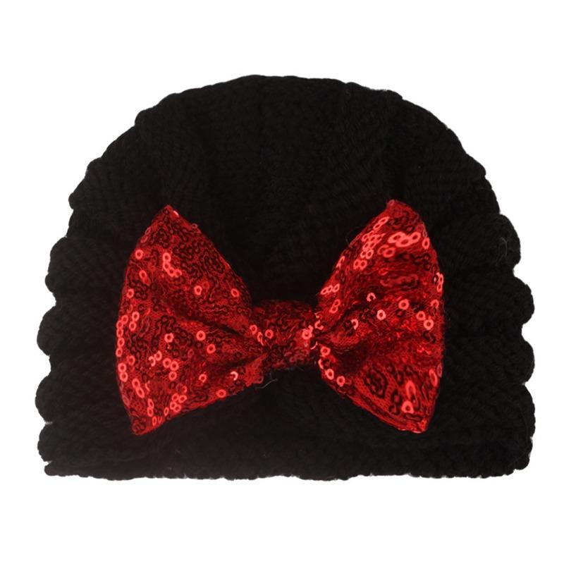 New baby sequined knotted thermal hat in autumn and winter, cute baby bow knitted hat, children's hat