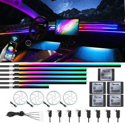 22 In 1 Car Ambient Lights RGB 64 Color Universal LED Interior Hidden Acrylic Strip Symphony Atmosphere Lamp APP Full Colors