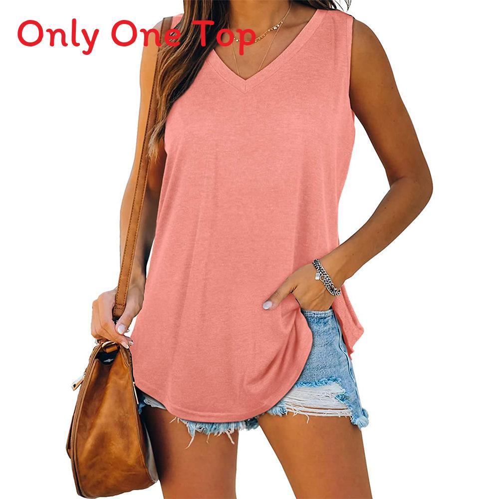 Cotton Sleeveless V Neck Tshirt For Women With Spliced Design Casual Spring