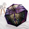 Automatic Open/Close Windproof Umbrella with Elegant Purple & Golden Dragonfly Design, Portable Folding Lightweight for Men &