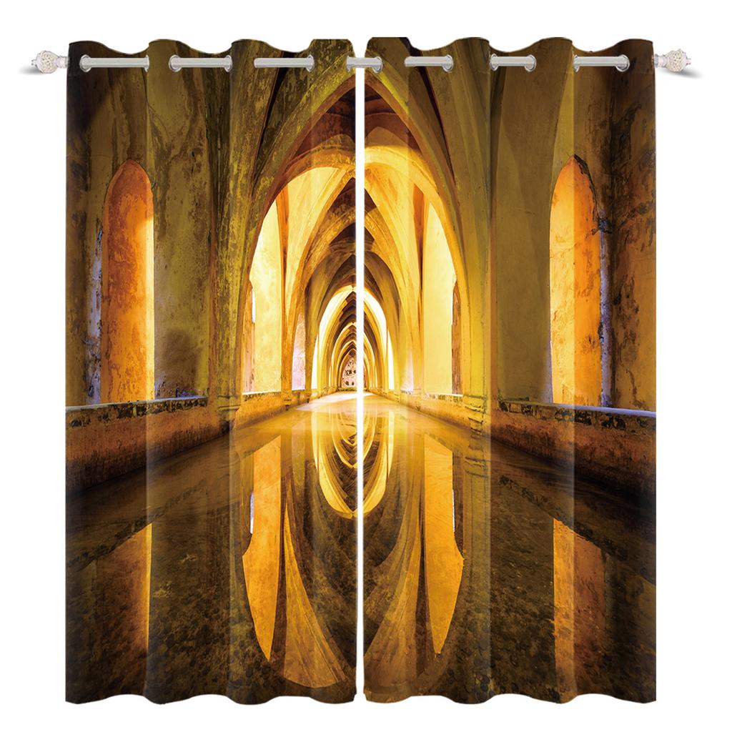 2pcs/set 3D Spacecraft Cabin Window Curtain Science Fiction Futurism Bedroom Living Room Decor Blackout Polyester Fabric Curtain