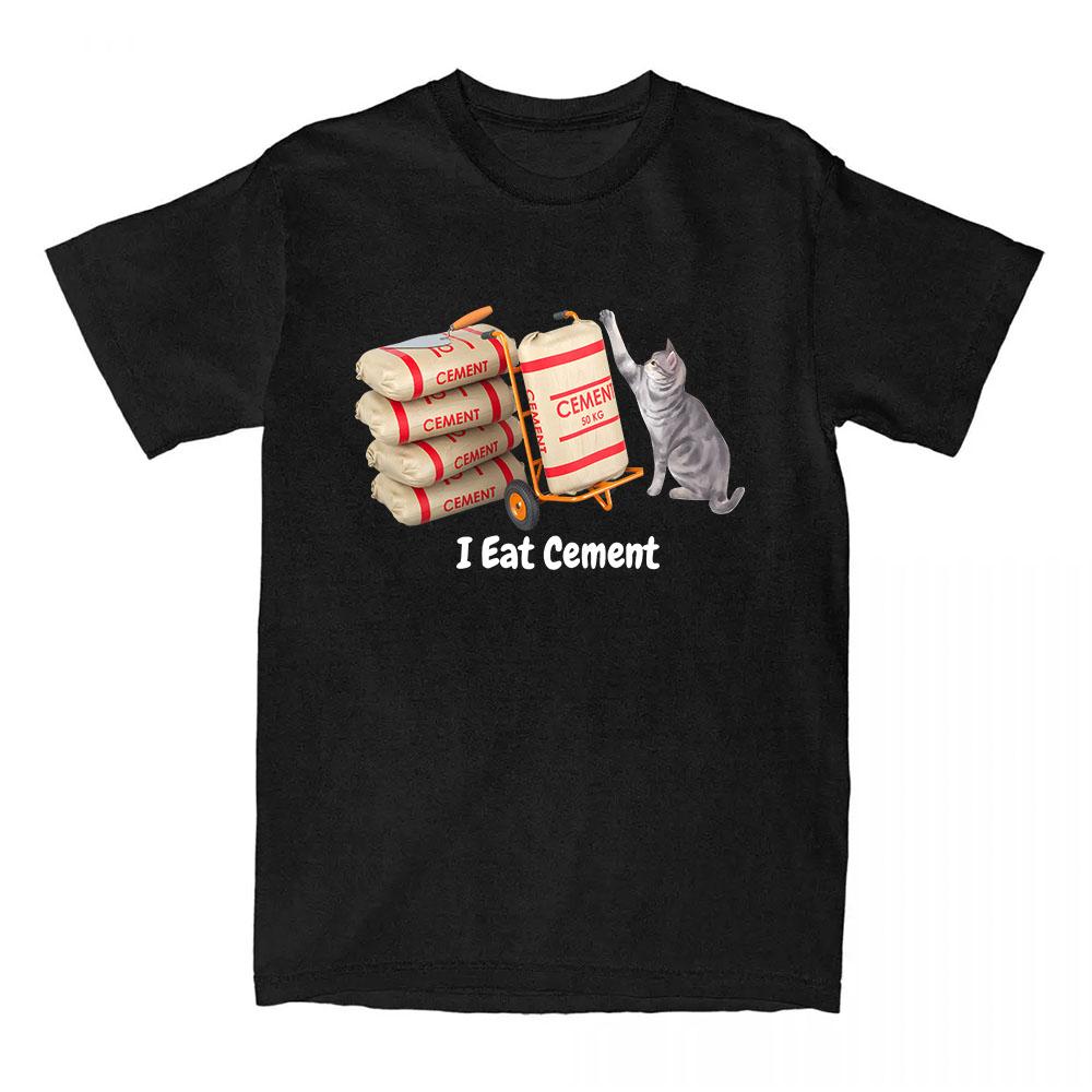 Cartoon Cat Graphic T-shirt I Eat Cement Letter Printing Tshirts Short Sleeve Casual Female T Shirt Unisex Streetwear Loose Tees