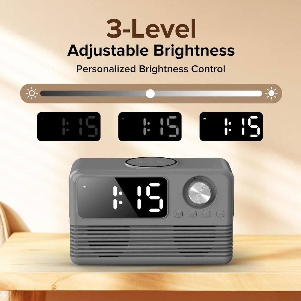 15W Fast Wireless Charger with Bluetooth Speaker and Alarm Clock Radio,4 In1 Wireless Charging Station for iPhone,Android Phones with FM Radio