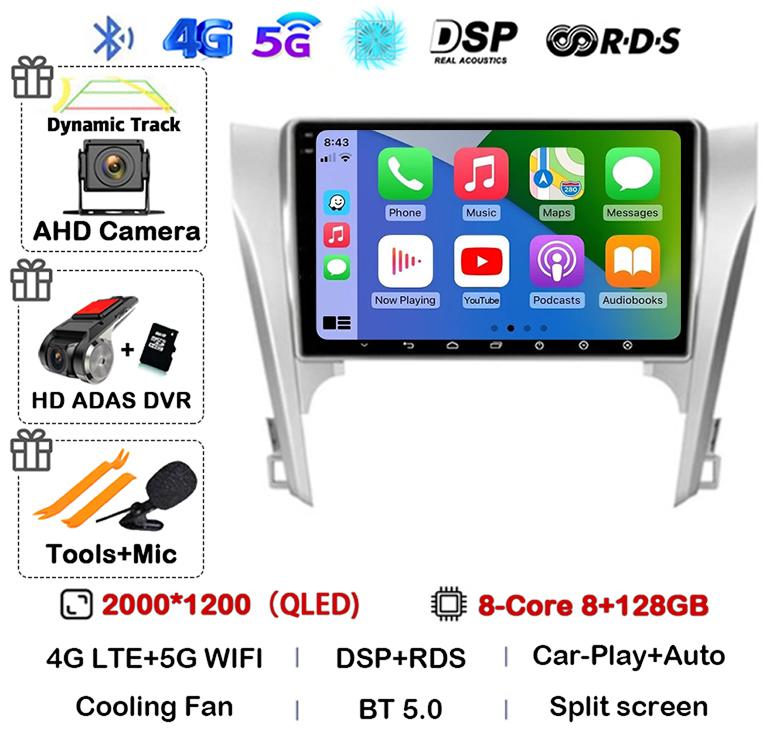 Android 14 Carplay Auto Car Radio For Toyota Camry 7 XV 50 55 2011 2012 2013 2014 Multimedia Video Player Navigation GPS Stereo
