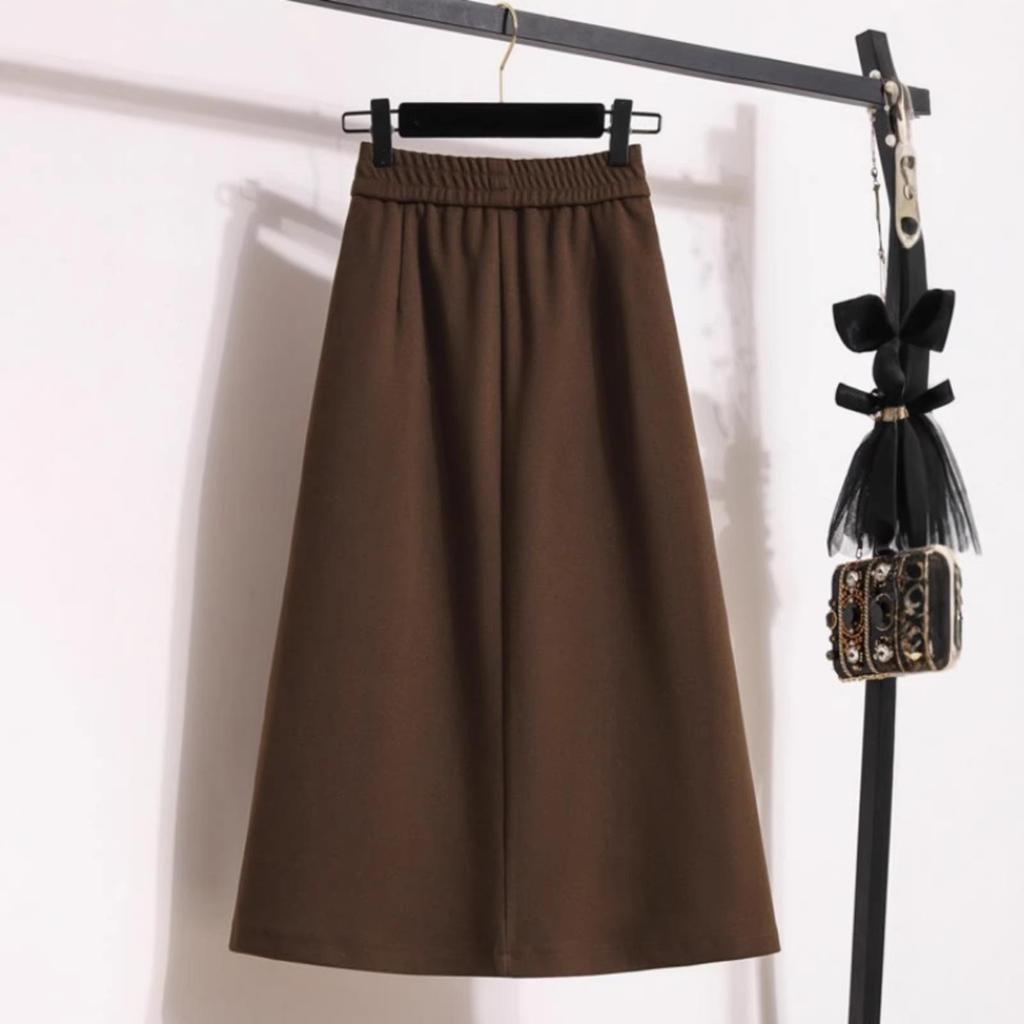 Damen Retro Samt Spalt-Schirmrock – Mittellang, Verdickt und Lockerer Schnitt für Herbst/Winter