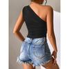 Women Irregular Asymmetrical Off Shoulder Slim Fit Strappy Camisole Vacation Beach Top