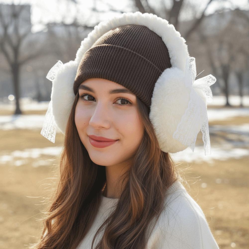 Windproof Winter Plush Earmuffs Lace Ear Cover Fashion Bow Ear Warmers  Skiing