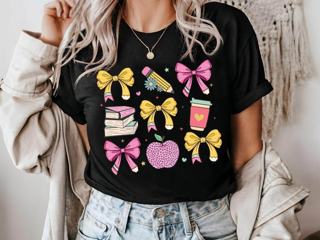 Coquette Teacher Bow Shirt, Back to School Graphic Tee