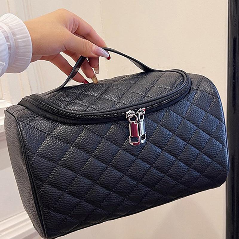 PU Leather Sewing Makeup Bag Multifunctional Women's Cosmetic Bag Portable Women Wash Bag with Zipper Large Capacity Storage Bag