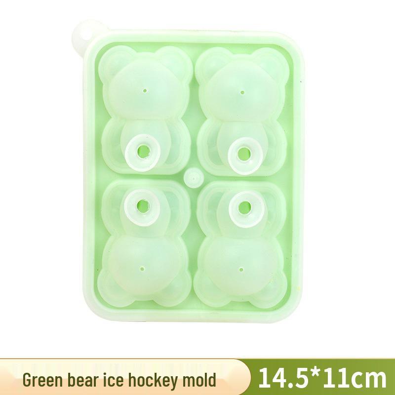 Cute Cartoon Bear Silicone Ice Cube Tray - Quick Release, Food-Grade 14.5*11cm зелёный