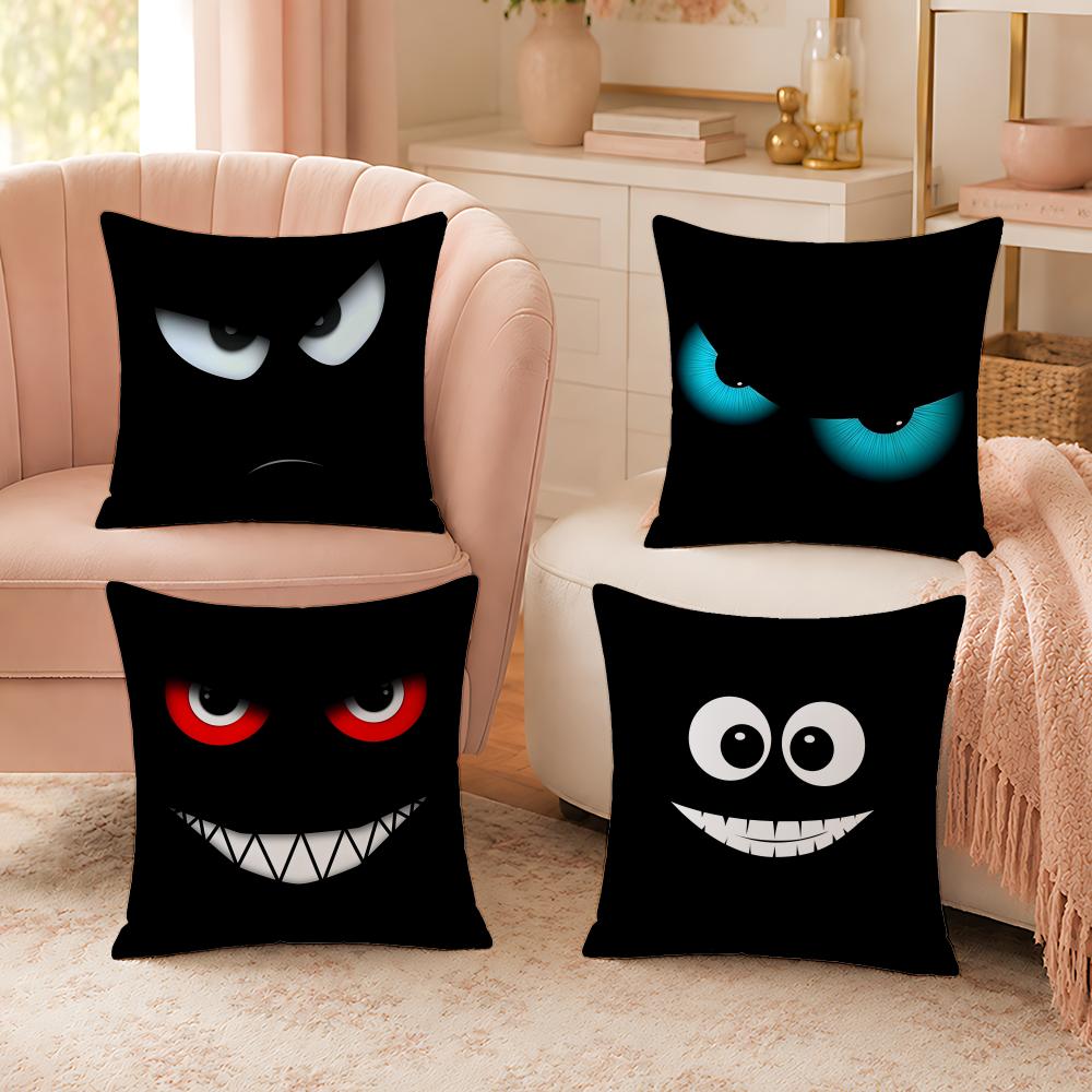 Black Emoticons Pillow Case Organic Short Plush Cushion Covers Breathable Washable WrinkleResistant