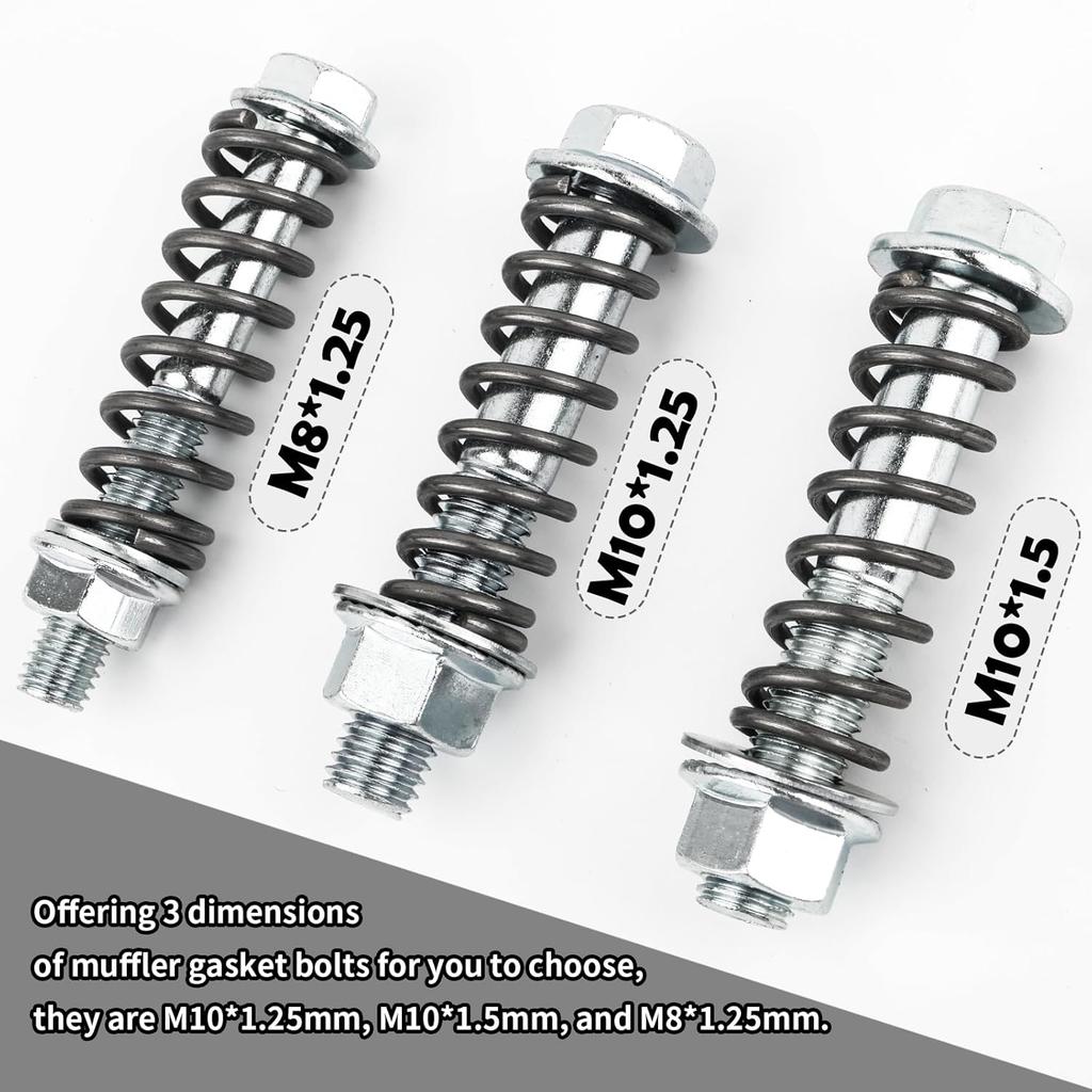 2PCS M10X1.25 Exhaust Manifold Bolts,Heavy Duty Exhaust Bolts And Nuts Kit With Springs For Muffler System Repairing,Universal Muffler Studs
