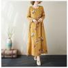 New Color Round Neck Retro Long Skirt Cotton Linen Dress