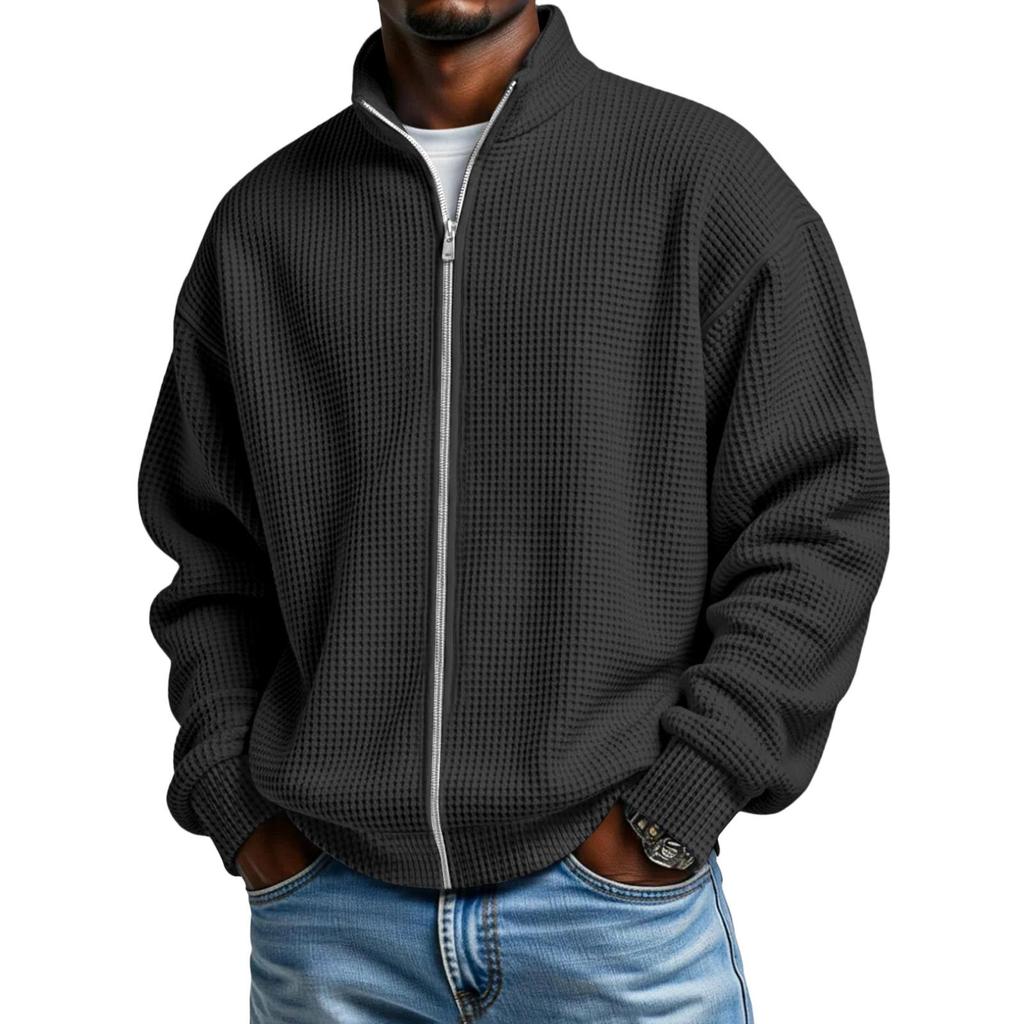 Men Full Zip Up Casual T Shirt Long Sleeve Loose Fit Tops Fall Fashion Regular Fit Cardigan Tops