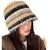 Autumn And Winter Color Matching Striped Handmade Knitted Hat Female Korean Version Showing Face Small Ear Protection Bucket Hat Versatile Warm