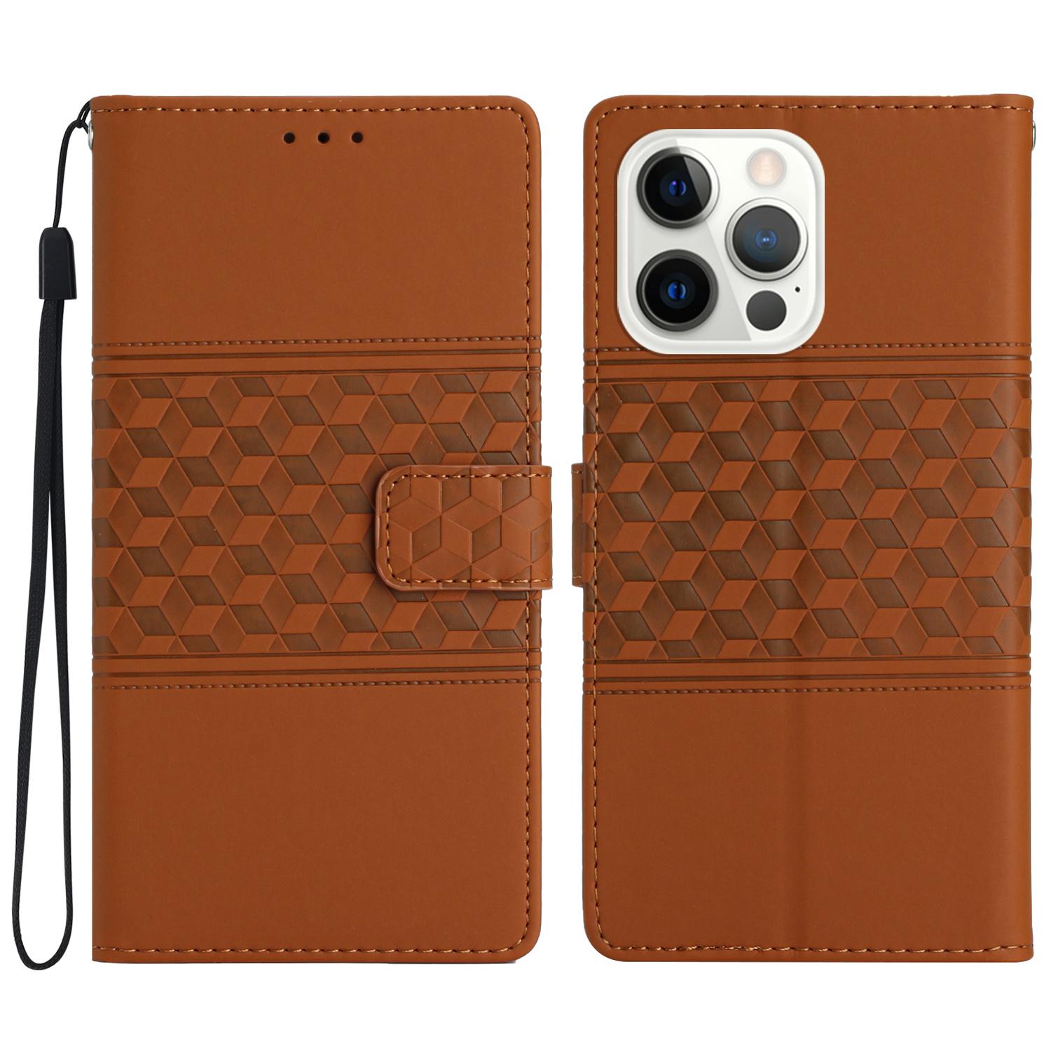 

For iPhone 16 Pro Max Case Rhombus Leather Phone Cover Card Slot Cash Pocket Brown