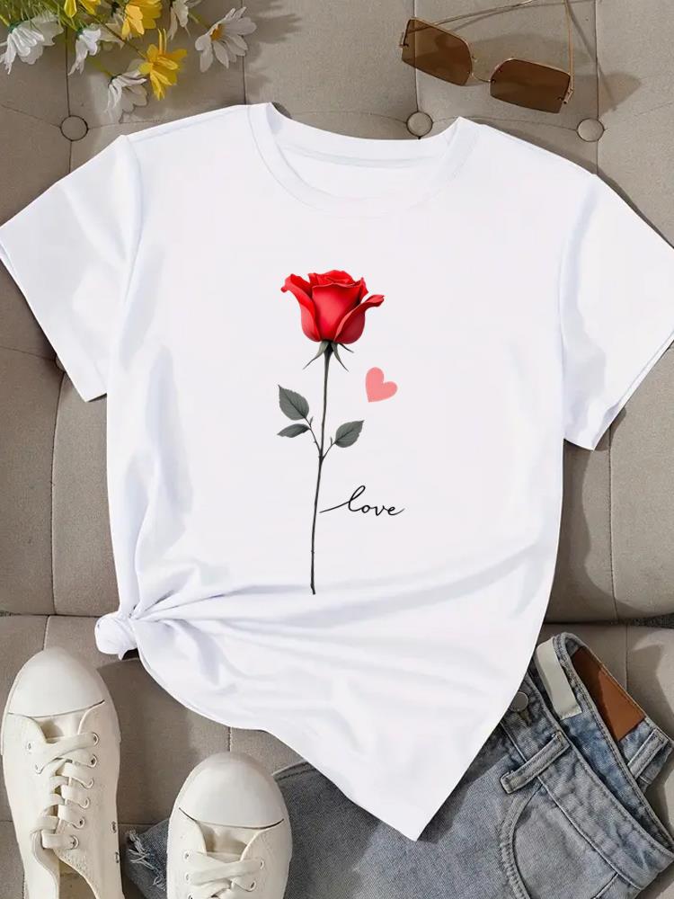 3(Asian Size) Print Fashion Female Tee Top Women Clothing T Shirt Flower Watercolor Cute Woman Short Sleeve Graphic T-shirts
