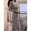 New V-neck Strap Long-sleeved Dress Children's Autumn Dress Slim-fitting and Thin Temperament Long Dress Hip-wrap Skirt
