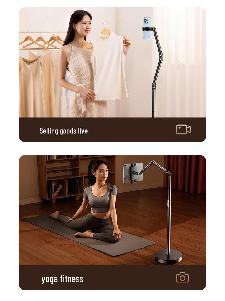 Professional Floor-Standing Phone & Tablet Holder for Live Broadcast and Overhead Shots