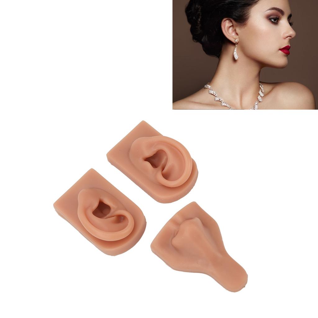 Silicone Nose Ear Model 3D Simulation Nose Ear Model Set for Piercing Practice Teaching