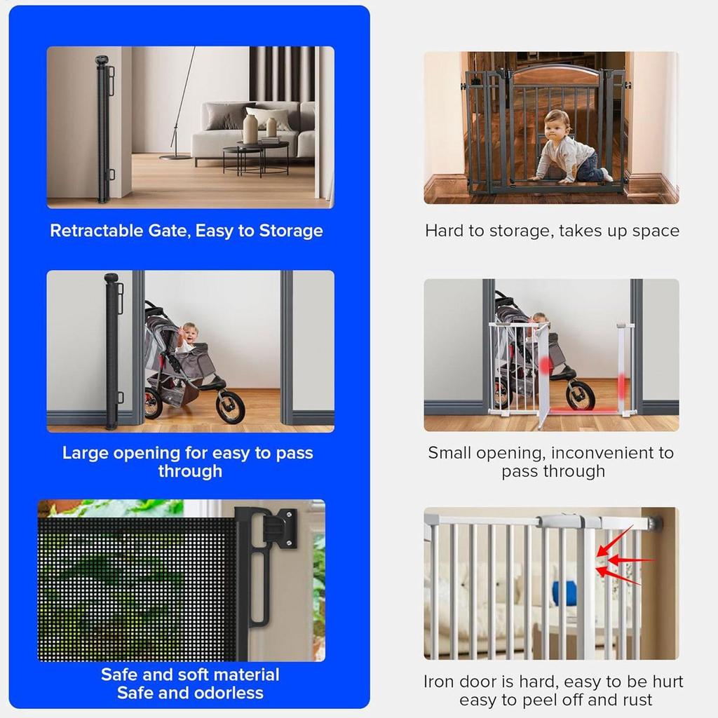 Retractable Pet Gate Safety Kids Pet Mesh Isolation Net No-Drill Cat Baffle Indoor Mesh Fence For Deck Kitchen Porch Fireplace
