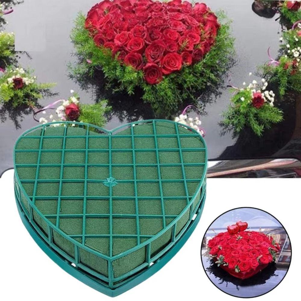 Heart Shaped Floral Foam Blocks With Suction Cup Green Color Floral Bricks Professional Tool Reusable Florist Sponge