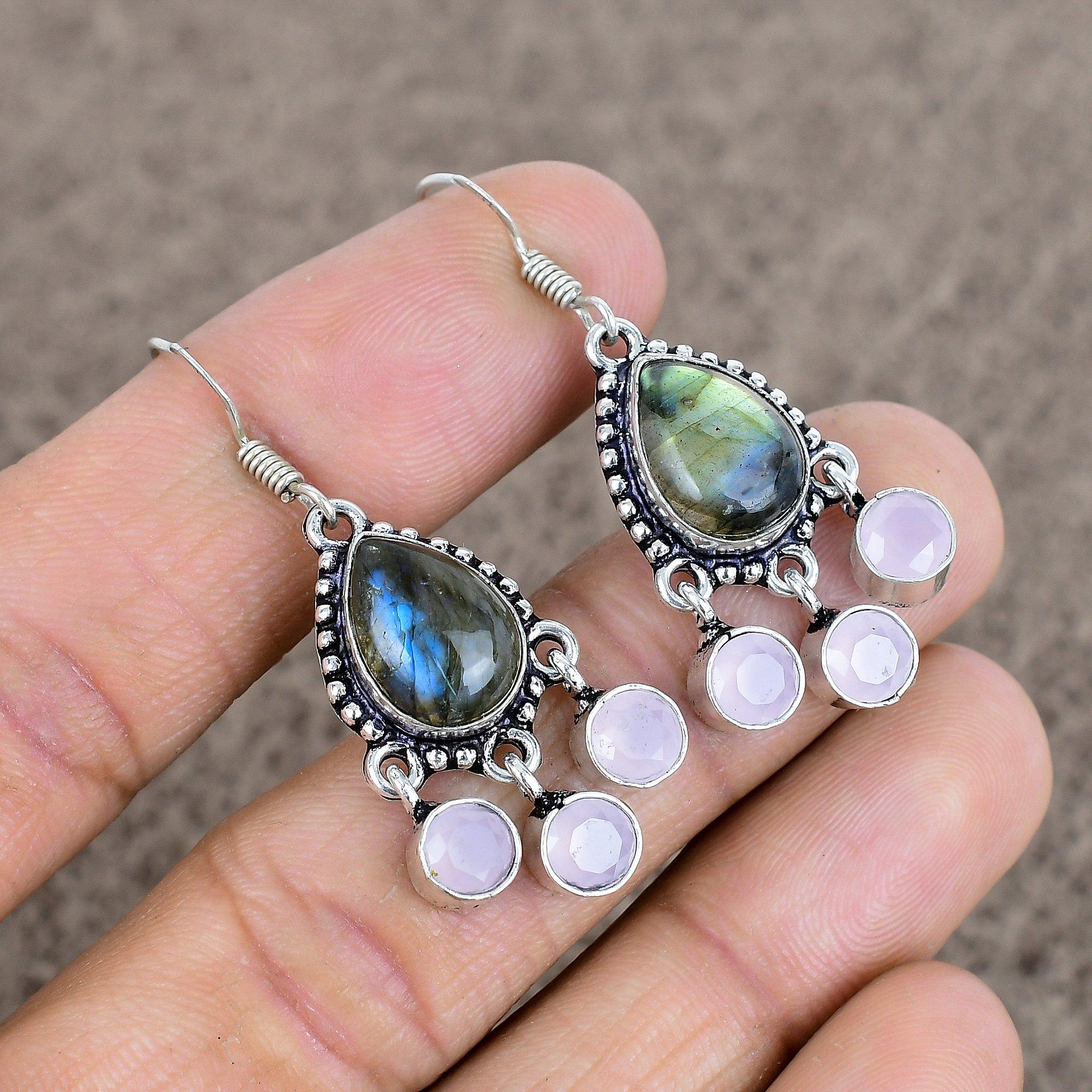 

Labradorite Gemstone Handmade 925Sterling Silver Jewelry Earring 1.77 KKG-128
