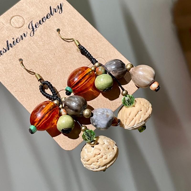 Natural tiger's eye stone series stud earrings for women Maillard exquisite retro earrings niche light luxury high-end temperament earrings