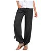 Fashion Women Solid Buttons Cotton And Linen Casual Loose Trouser Wide Leg Pants