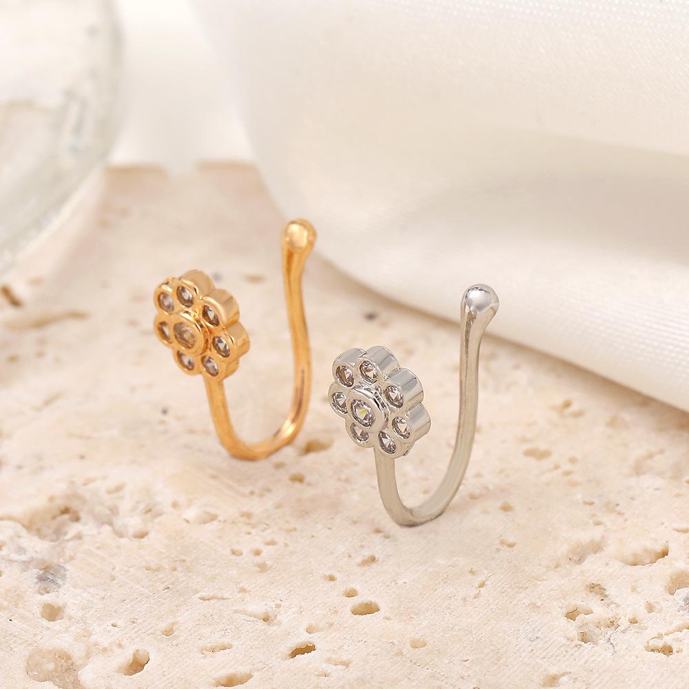 Europäischer & Amerikanischer Trend Zirkon Blume Nicht-Piercing U-förmiger Nasenring Schmuck