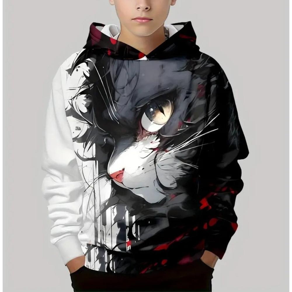 Autumn Comfortable Sports Leisure Long Sleeved Pullover Hooded Sweatshirt Children Animal Patterns Loose Versatile Pocketless 3d Hoodies