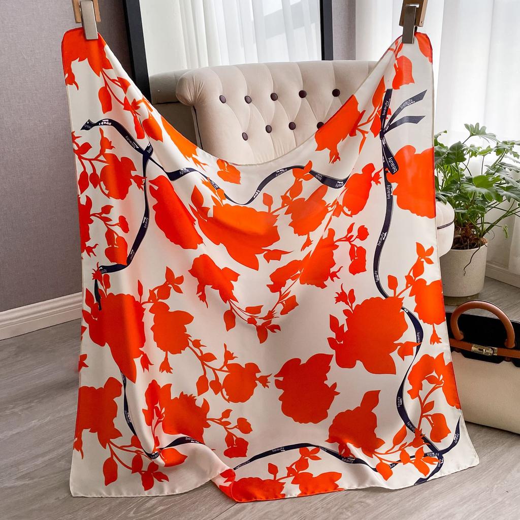 Simulation Silk Scarf Printed Large Square Scarf Women'S Fashion Cashew Nut Scarf Women'S Travel Decoration Beach Towel